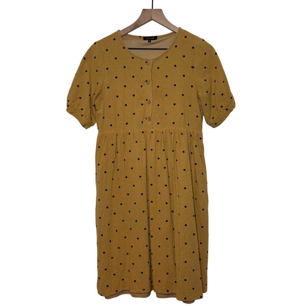 Roolee Mustard‎ Yellow Polka Dot Henley Empire Waist Midi Dress Dress Small